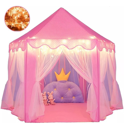 Casa Para Niños Juguete Castillo Princesa Con 5mstar Lights Color Rosa
