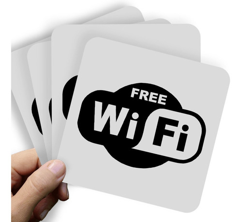 Adesivo Kit C/4 - 20x14cm - Free Wi-fi Logo Placa Sign Placa