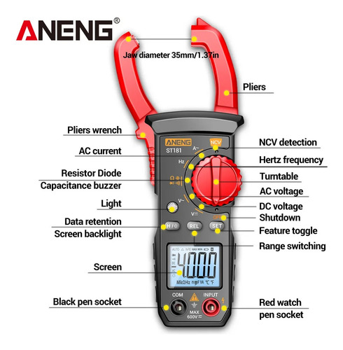 Pinza Amperimétrica Digital Aneng St181 Data Show