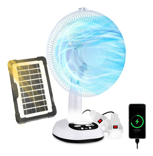 Ventilador De Escritorio, Ventilador Solar Con 2 Bombillas