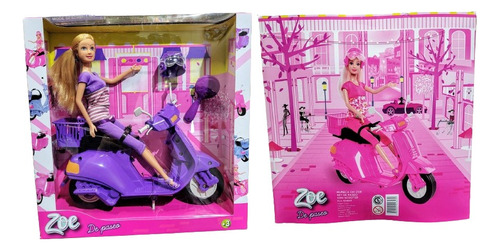 Muñeca Zoe De Paseo Con Scooter Moto Oki Con Accesorios 