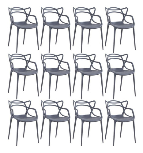 Kit 12 Cadeiras Ana Maria Allegra Cozinha Restaurante Jantar Cor da estrutura da cadeira Cinza-escuro