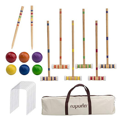 Juego De Croquet 6 Jugadores Mazos De Madera Bolas Colores