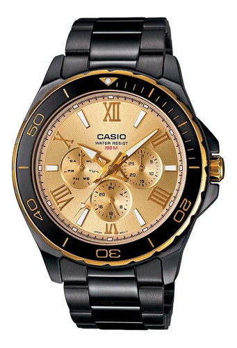 Reloj Casio Mtd-1075bk-9avdf Pulso En Acero Para Hombre Color de la correa Negro Color del fondo Dorado