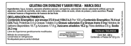 Gelatina Dole Fresa Durazno Frutas 4 Piezas