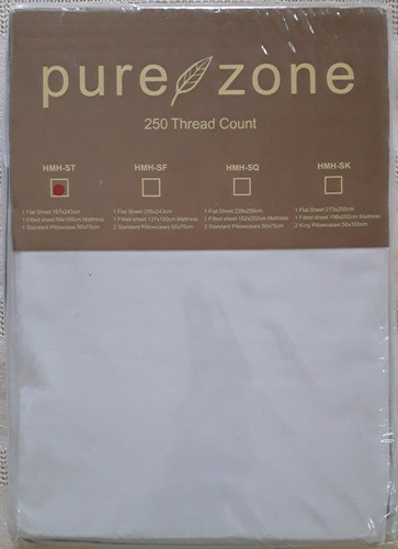 Juego De Sabana Individual / Twin  250 Hilos Pure Zone