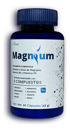 Magnesio Bisglicinato, Taurato, Treonato, Magnium 60 Caps. Sabor Sin sabor