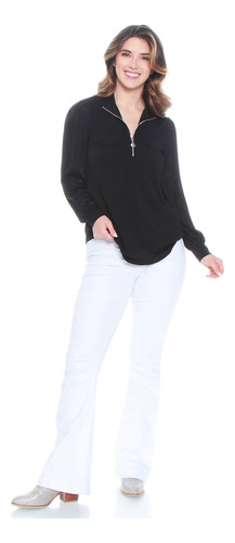 Blusa Wados Solida Scote V Con Cierre En Bolsillos