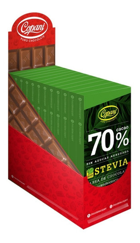 Caja 12 Chocolate S/ Azucar C/ Stevia 70% Cacao Copani Dw