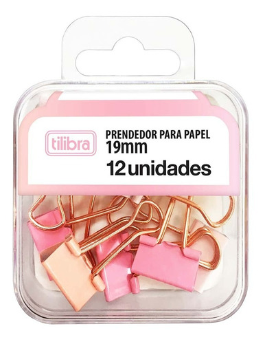 Prendedor De Papel Rosa Pastel 19mm Tilibra C/12 Unidades