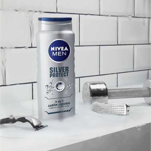 Imagen 5 de 6 de Gel Ducha Cuerpo Rostro Cabello Nivea Silver Protect 500 Ml