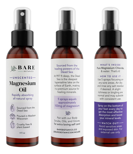 Aceite De Magnesio Bare Botanics Tópico En Espray 120 Ml
