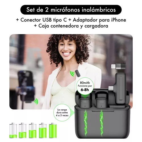 Micrófono Inalámbrico Corbatero Celular iPhone Android Usb C Color Negro