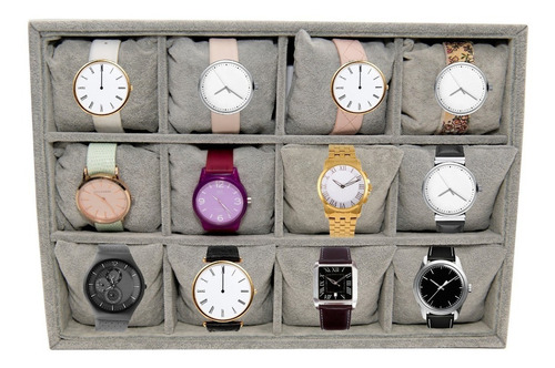 Relojero Organizador Exhibidor Almacena 12 Relojes C/ Gris