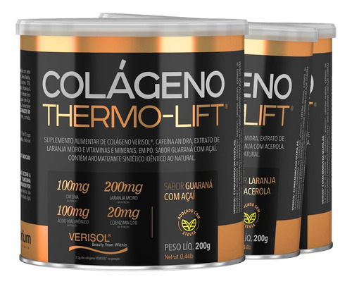 3x Colágeno Verisol Hidrolisado Cafeína Laranja Moro Thermo 