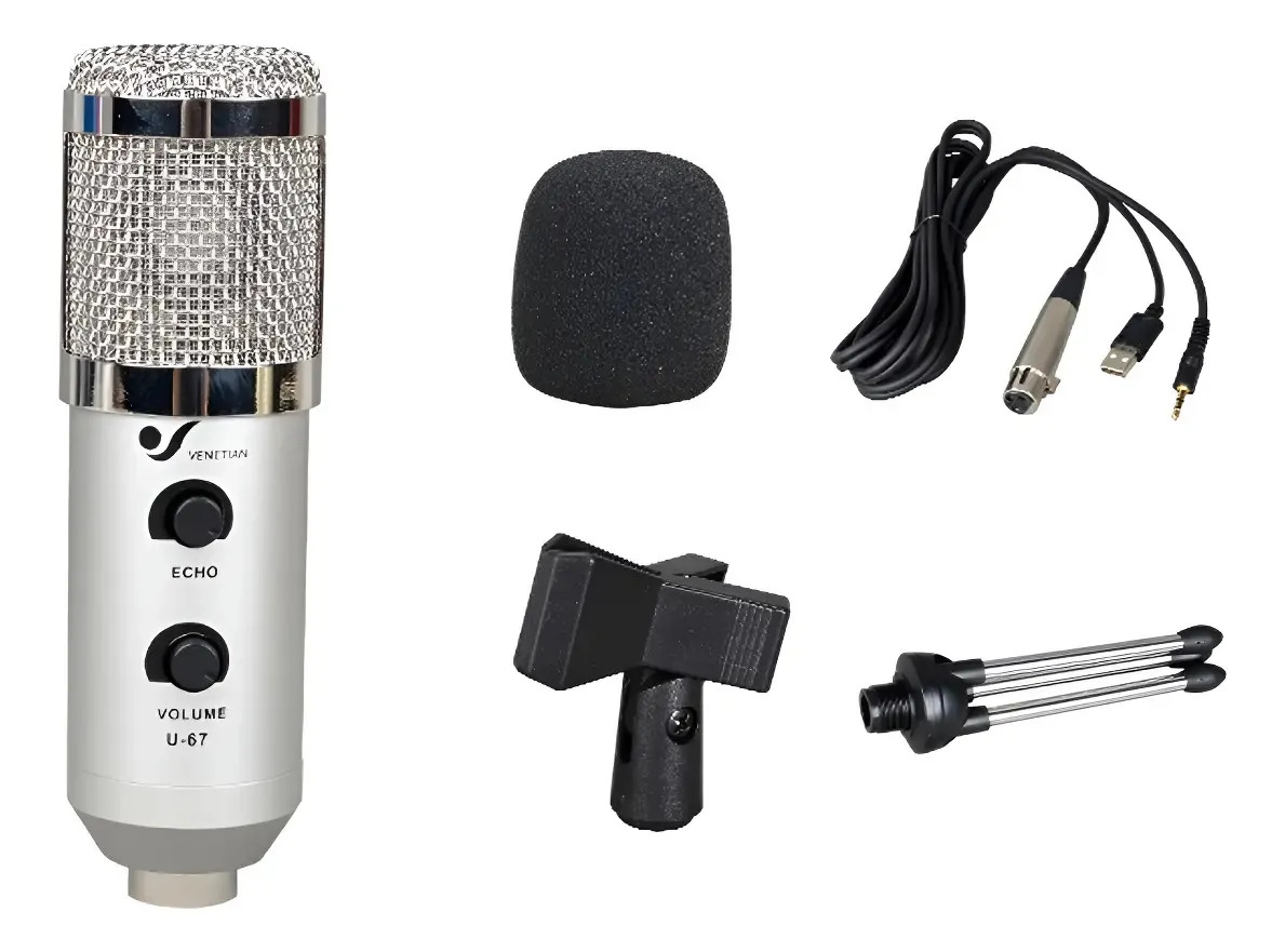 Venetian U-67 Kit Microfono Condensador Xlr A Usb/miniplug Color U-67 Sl Plateado