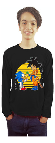 Polera De Sonic Y Goku Manga Larga Estampada Dtf Cod 001