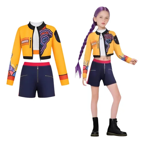Disfraz De Blood Moon KPOP Para Niña - Conjunto De Chaqueta, Top Y Short, Ideal Para Fiestas De K-Pop Y Eventos Temáticos (Tallas 3-12 Años)