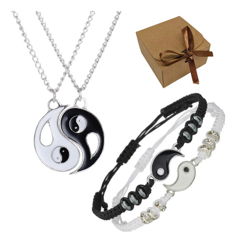 Conjunto De Pulseiras E Colar Yin Yang Casal Dupla Presente