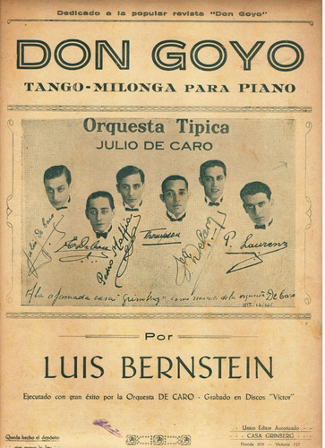 Partitura Original Del Tango Don Goyo De Luis Bernstein