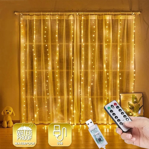 Imagen 1 de 7 de Cortinas Decorativa Led Luces Para Exterior Luz Navidad 3x3