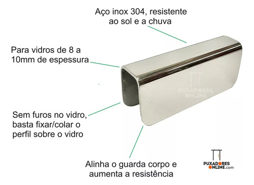 Perfil U Conectivo União Para Vidro De 8 E 10mm Inox Reto Puxadores Online