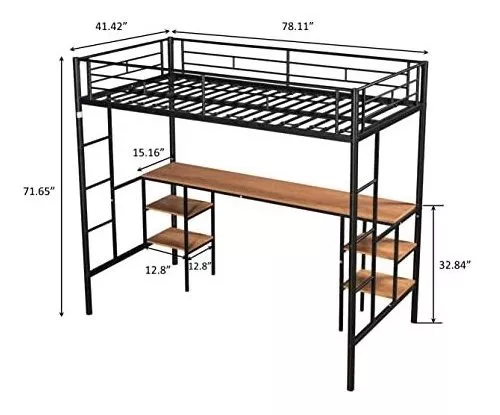  Cama tipo loft de tamaño individual con escritorio