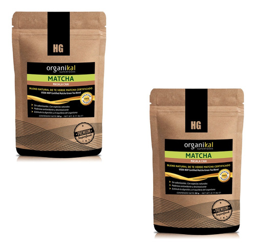 Pack 2 Matcha Masala Chai Organikal Hgl Desintoxicante 50g