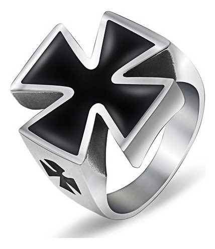 Anillo Retro Negro Con Cruz De Hierro Para Hombre Estilo Gó