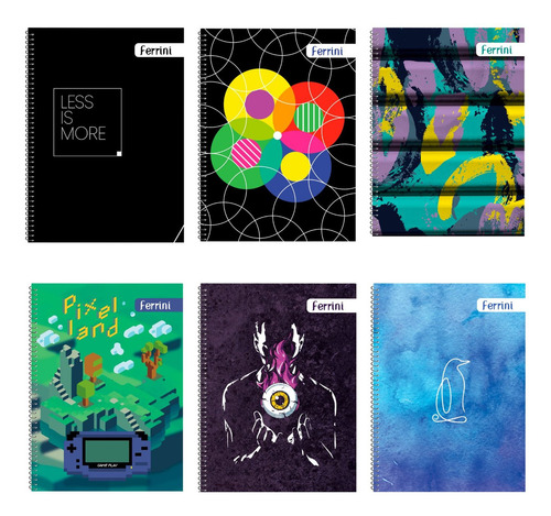 Cuadernos Ferrini A4 Libreta 100h 6 Piezas Espiral Europeo Color C7 - Masculino