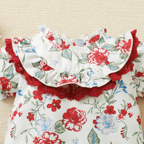 Mameluco Verano Lindo Bebé Con Encaje Y Estampado De Flores Blanco 9-12 M Floreado