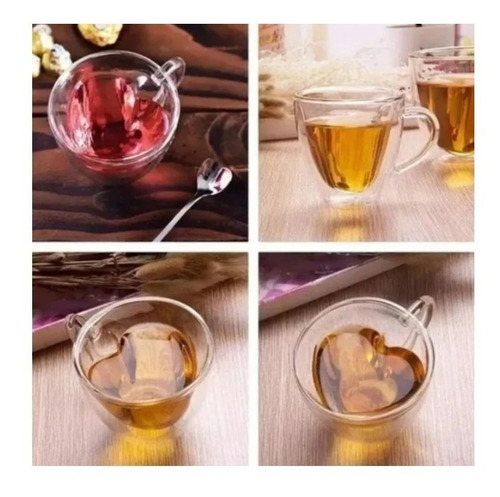 Imagem 5 de 7 de Jogo 2 Xícaras Café Coração Dupla Parede De Vidro 150ml