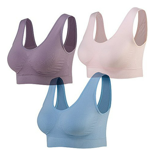 Lemef 3-pack Seamless Sports Bra Wirefree Yoga Bra With Remo