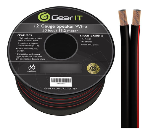 Gearit Pro Serie Cable Para Bocina Calibre 12awg Negro 50