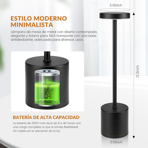 Lámpara De Mesa Recargable, Lámpara Inalámbrica Lampara Led