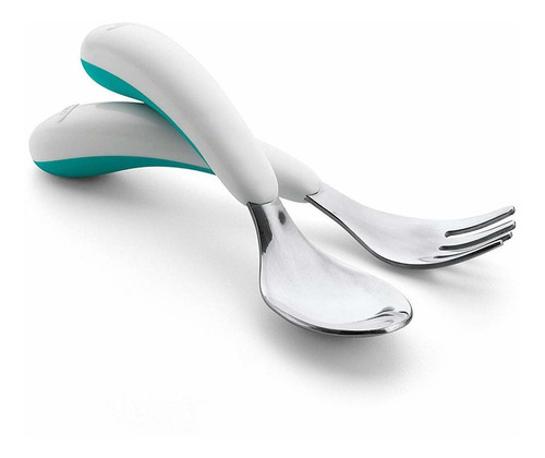 Imagen 2 de 6 de Oxo Tot Training Juego De Tenedor Y Cuchara Teal 2 Pack