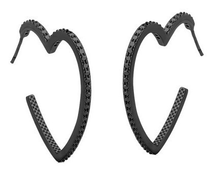 Imagem 2 de 7 de Brinco Feminino Argola Coração Banhada Ródio Negro