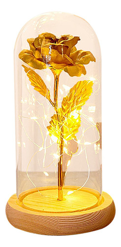 Led Lamp With Eternal Golden Rose 22 Cm De Height