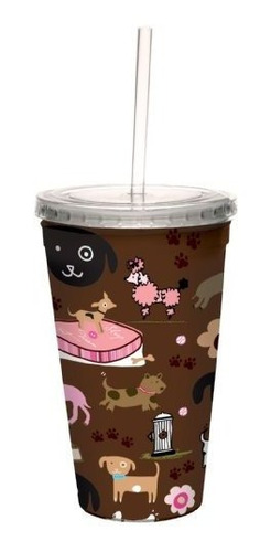 Taza De Viaje Fresca De Doble Pared De Playful Dogs Con Paji