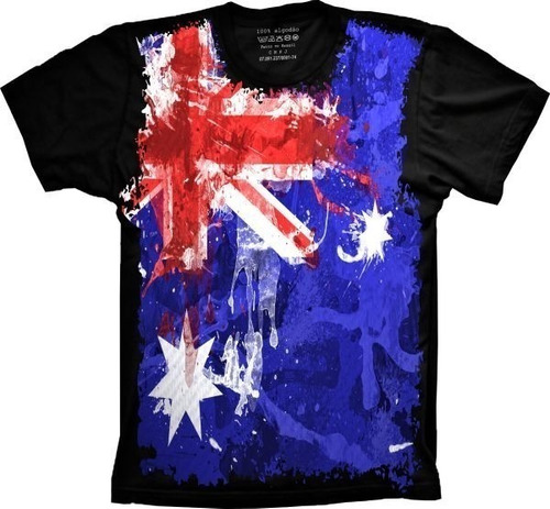 Camiseta Plus Size Preta Algodão Bandeira Da Australia