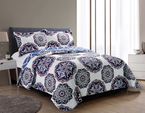 Imagen 1 de 5 de Cubrecama Quilt Cover Reversible +fundas King Kelowna D3