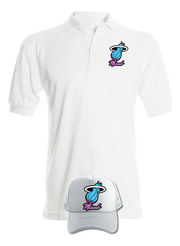 Camiseta Tipo Polo Miami Heat Obsequio Gorra Serie White