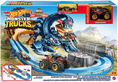 Pista Hot Wheels Monster Trucks Escorpión + 2 Carros 