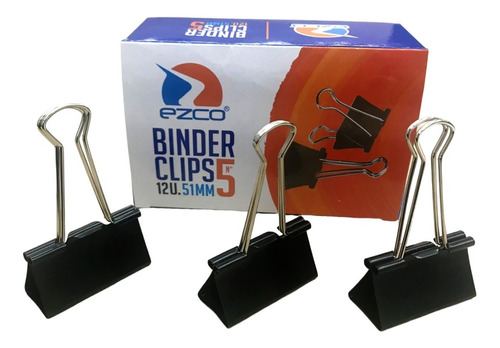 Binder Clip Apreta Papel Negro Ezco - N5 51mm X 12 Unidades