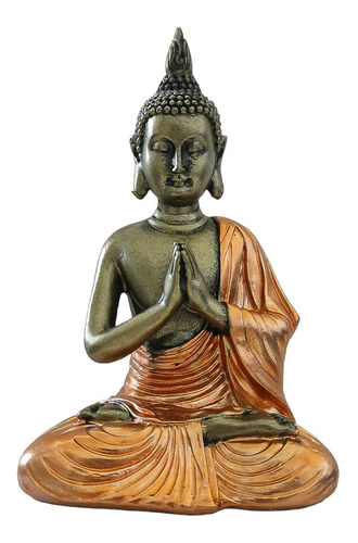 Buda Tailandês Meditando Com Manto Bronze - Paz Espiritual