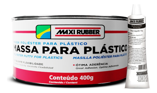 Massa Poliéster Para Plástico Automotivo Maxi Rubber 400g