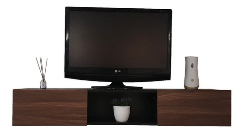 Repisa Escritorio Flotante Con Puertas Para Tv Elegante Color Negro Mate / Cafe