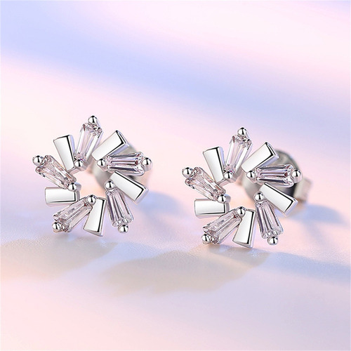 Yc 1par Moda Pendientes Mujer Flor Cristal Hielo Trapecio