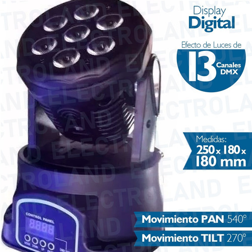 Imagen 3 de 10 de Cabezal Movil 7 Led X 12w Rgbw Robotico Dmx 13 Canales Dj