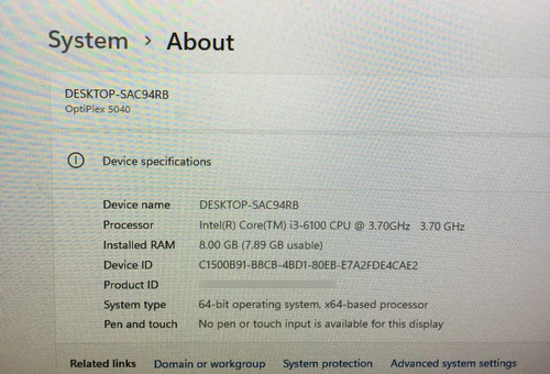 Cpu Dell Optiplex 5040 Intel Core I3-6100 Sku 1589 (Usado)
